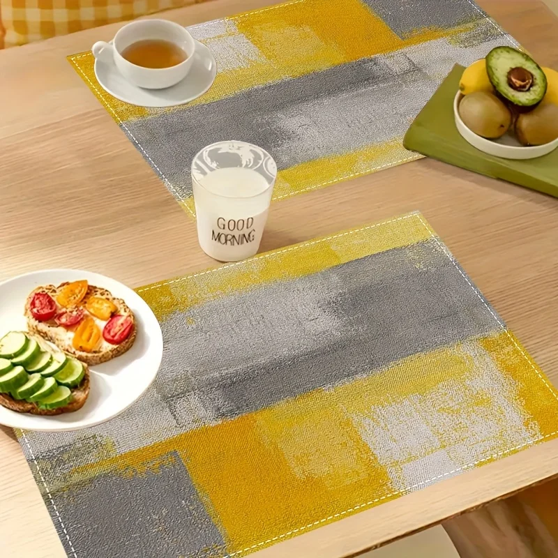 VIKAMA Yellow Gray Abstract Oil Painting Placemat, Geometric Ins Style Heat Resistant Table Mat view 3