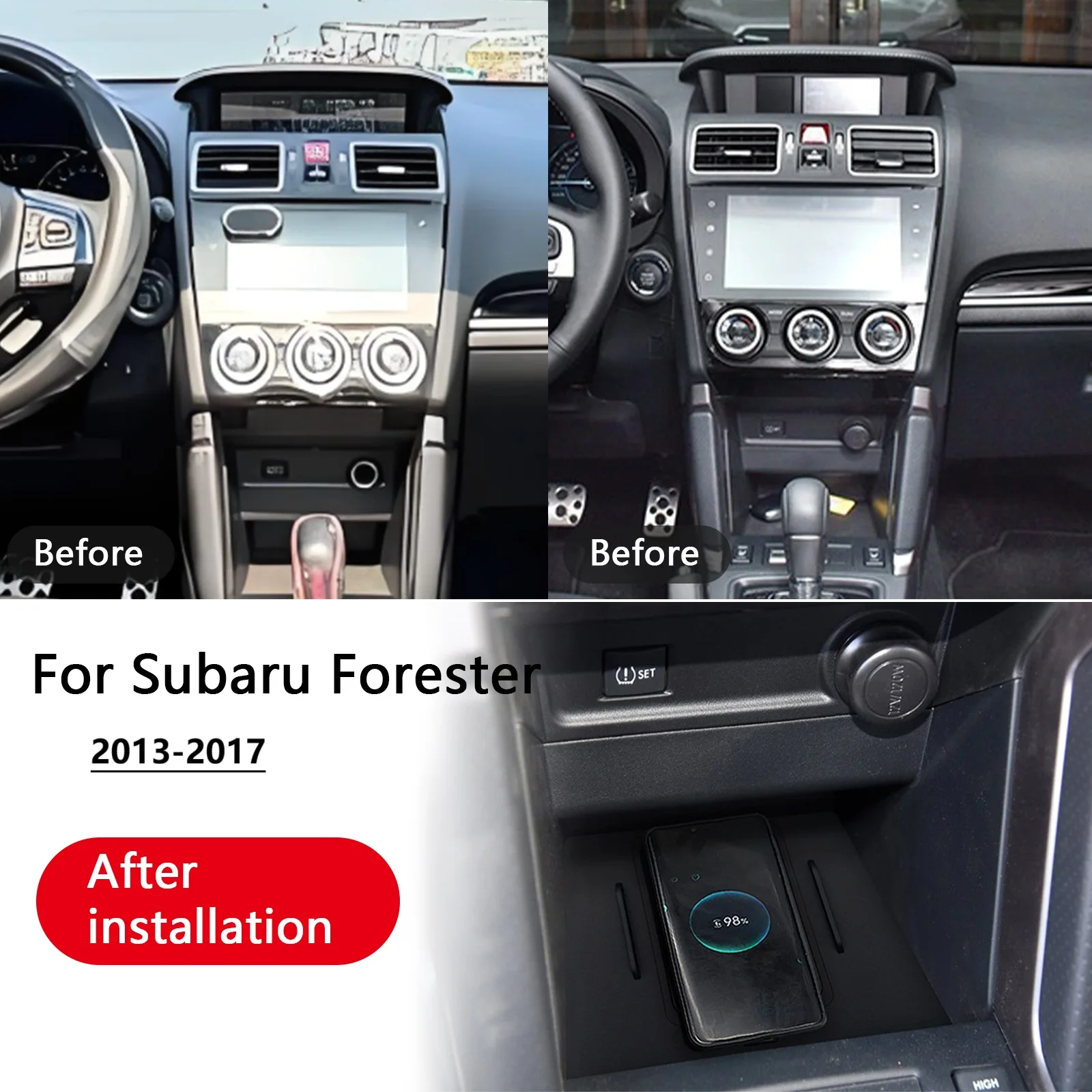 The latest For Subaru Forester 2013-2017 Car center console phone charger fast wireless charger charging plate charging holder