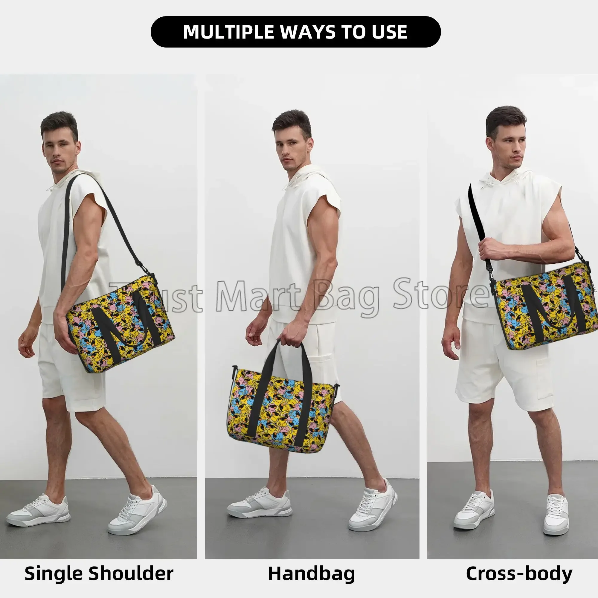 Schattige Rubberen Cartoon Duck Print Reizen Plunjezakken Unisex Waterdichte Draagbare Bagage Draagtas 'S Nachts Weekender Handtas