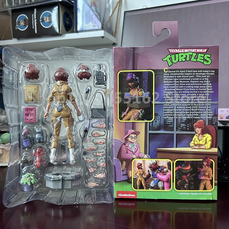 NECA Michelangelo Mummy Raphael Frankenstein April O\'Neil Figure Yellow Clothes Female Reporter Version 2.0 Action Figure Toys