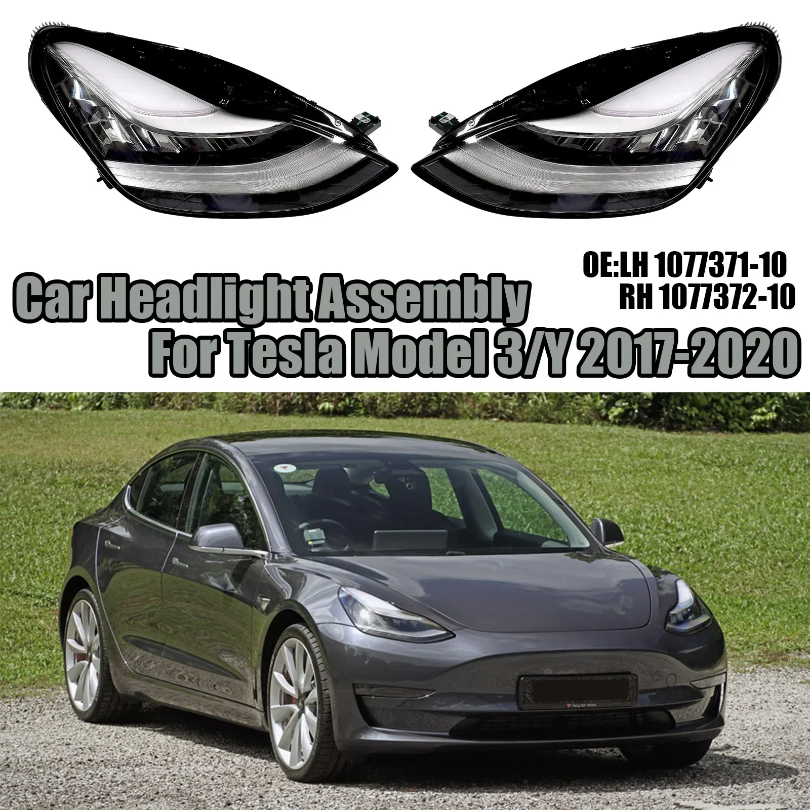 For Tesla Model 3 2017-2020 Model Y 2020 Car Headlight Assembly with Lens LED Lamp Headlamp LH 1077371-10 RH 1077372-10 DHL