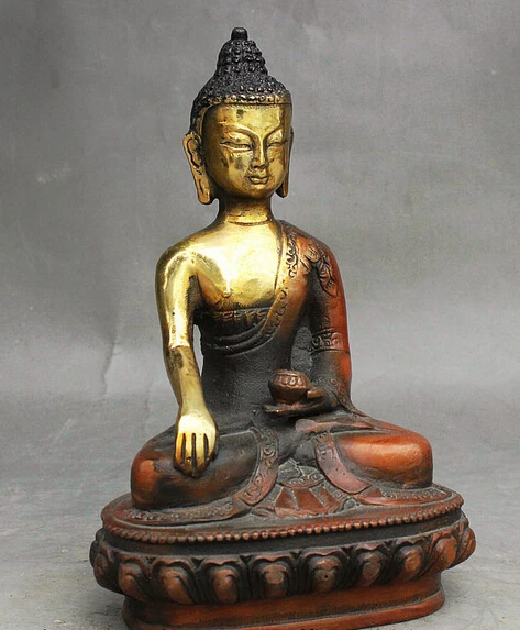 bronze Decoration Pure Brass Good value Lucky Tibetan Buddhism Temple Bronze Gilt Seat Sakyamuni Shakyamuni Buddha Bowl Statue