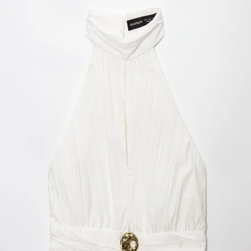 Top de Mujer con Cuello Pado a la Moda, Nuevo Modelo de Verano, Diseño E, Ceco sin Espalda, Ajuste Hoado, Larg...