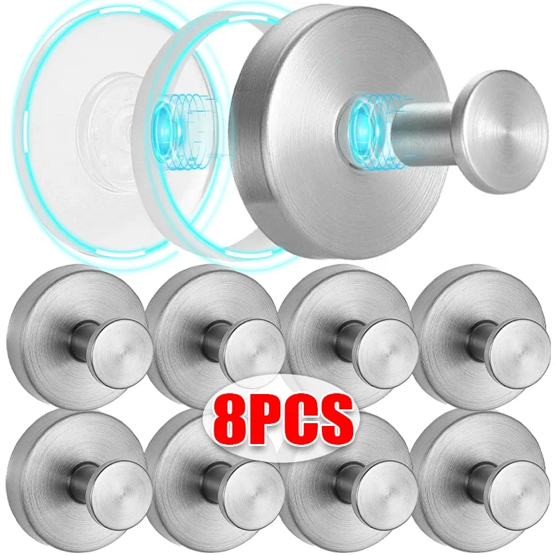 

1/8pcs Stainless Steel Suction Cup Hook Waterproof Wall Mount Hook Punch-free Reusable Kitchen Bathroom Wall Hanger Towel Holder