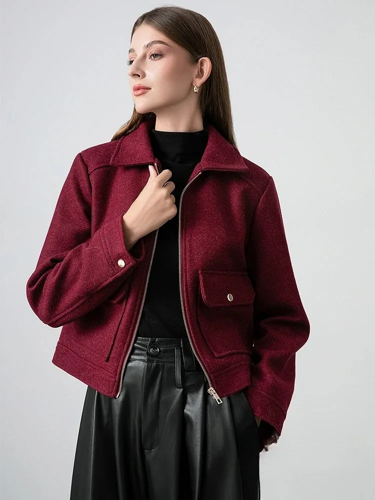 KONDALA Rote Burgunderrote lose Jacken für Damen, Reißverschlusstaschen, kurze Mäntel, modisch, 2025, Herbst, elegante Bomberjacken, elegante Oberbekleidung