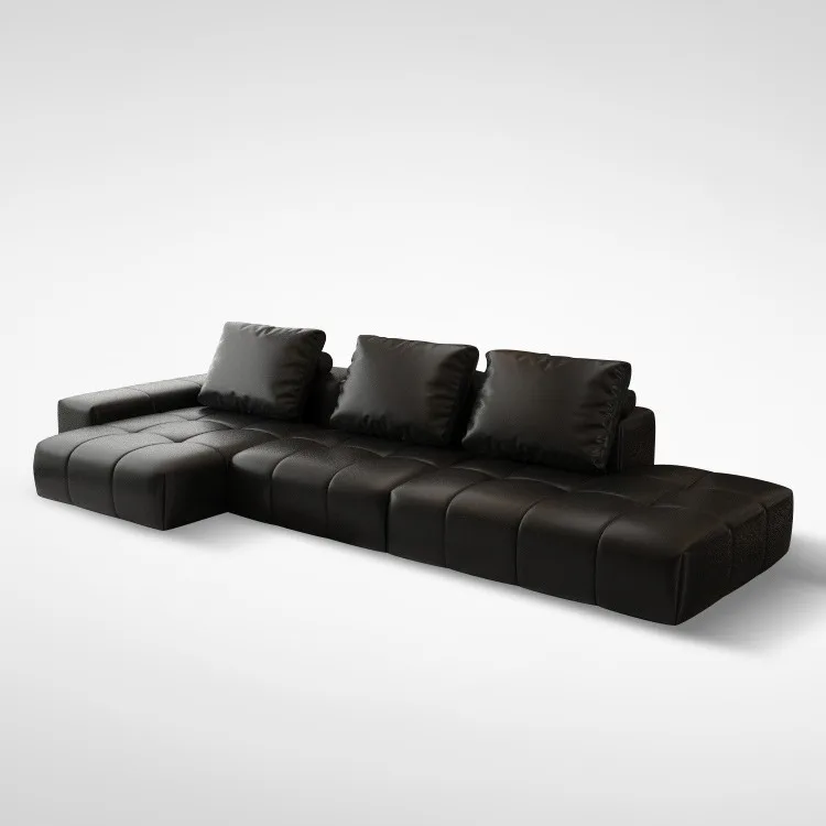

//Modern Living Room Furniture Straight Row Sofa Italian Minimalist Lawrence Black Real Leather Modular Sectional Couch Luxury