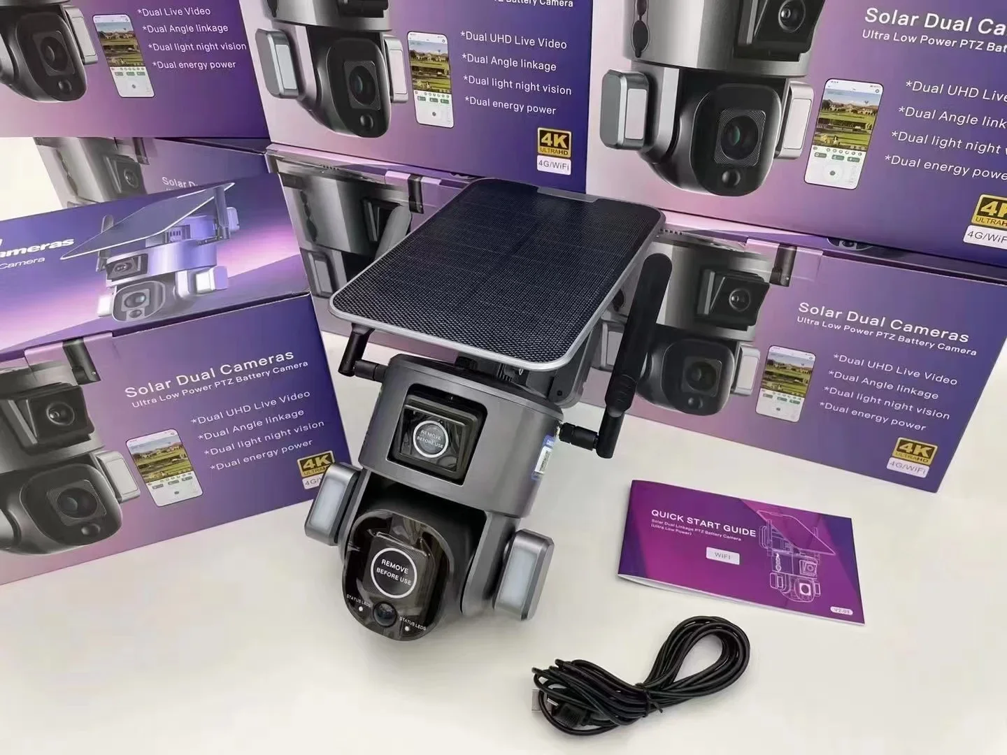 PTZ 4MP 4G 4K HD 10X Zoom لاسلكي خارجي يعمل بالطاقة الشمسية الأمن IP المسار البشري 8MP عدسة مزدوجة CCTV WIFI 4g كاميرا Ptz الشمسية