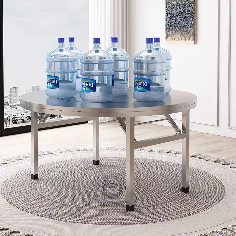 Extra thick stainless steel folding table with inner turntable round countertop portable integrated