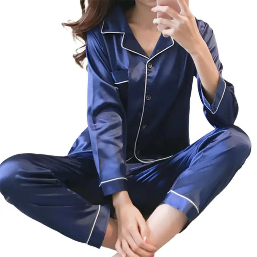 

Women Pajamas Set Sleepwear spring Long Sleeve Mujer Pijamas Nuisette Sexy Lingerie Nightwear Silk Satin Pyjamas Suit 2Pcs