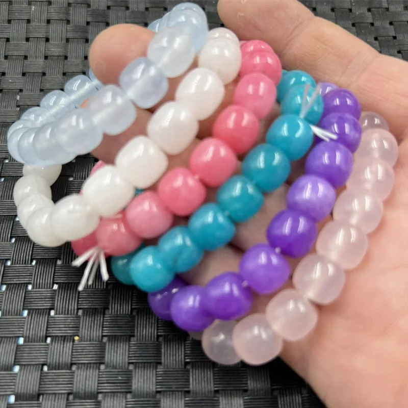 Xinjiang Hetian White Jade Old-Styled Bead Jade Bracelet Pink and Yellow Purple Blue Quartz Rock Jade as Right as Rain Bracelet