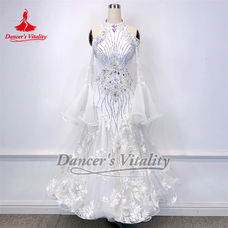 Ballroomdans Hooggesloten Dauwschouder met lange mouwen Professionele wedstrijdjurken Volwassen kind Wals Uitvoeren Kleden Aanpassen
