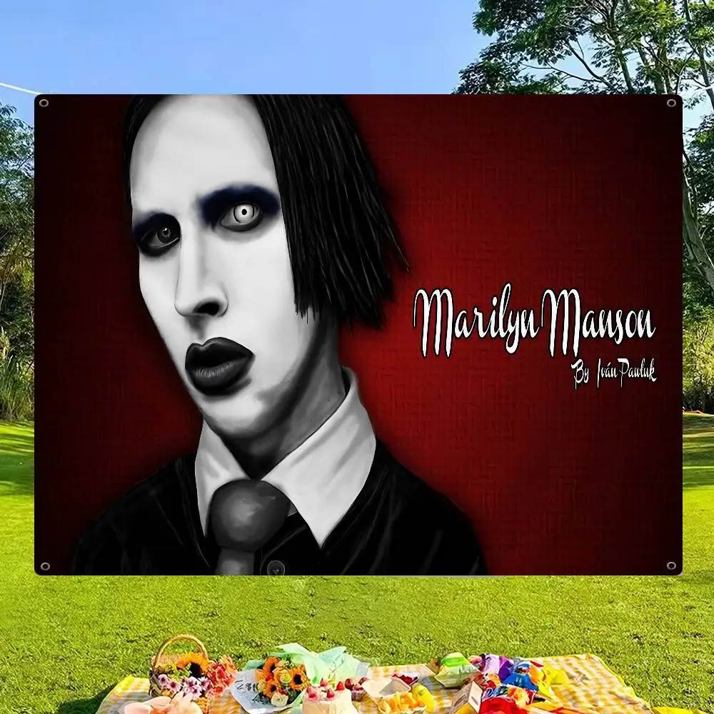 Classic Rock Band M-Marilyn M-Manson Large Size Flags Printing Patterns Interesting Birthday Party Decorations Banner