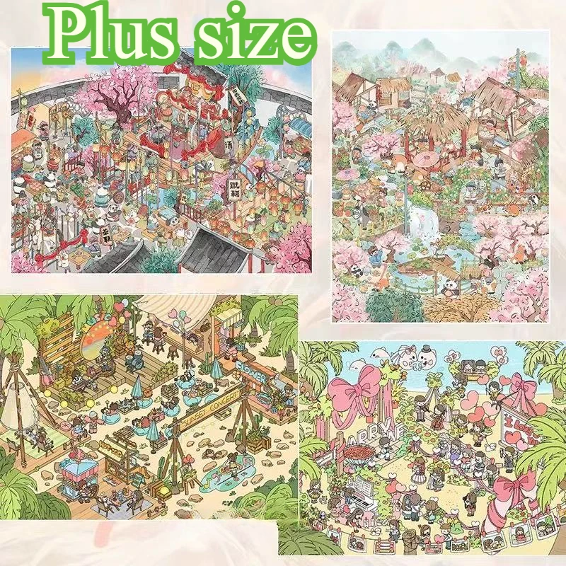

Ancient theme 3D scene stickers miniature Peach blossom village decompression cartoon cute PET stickers