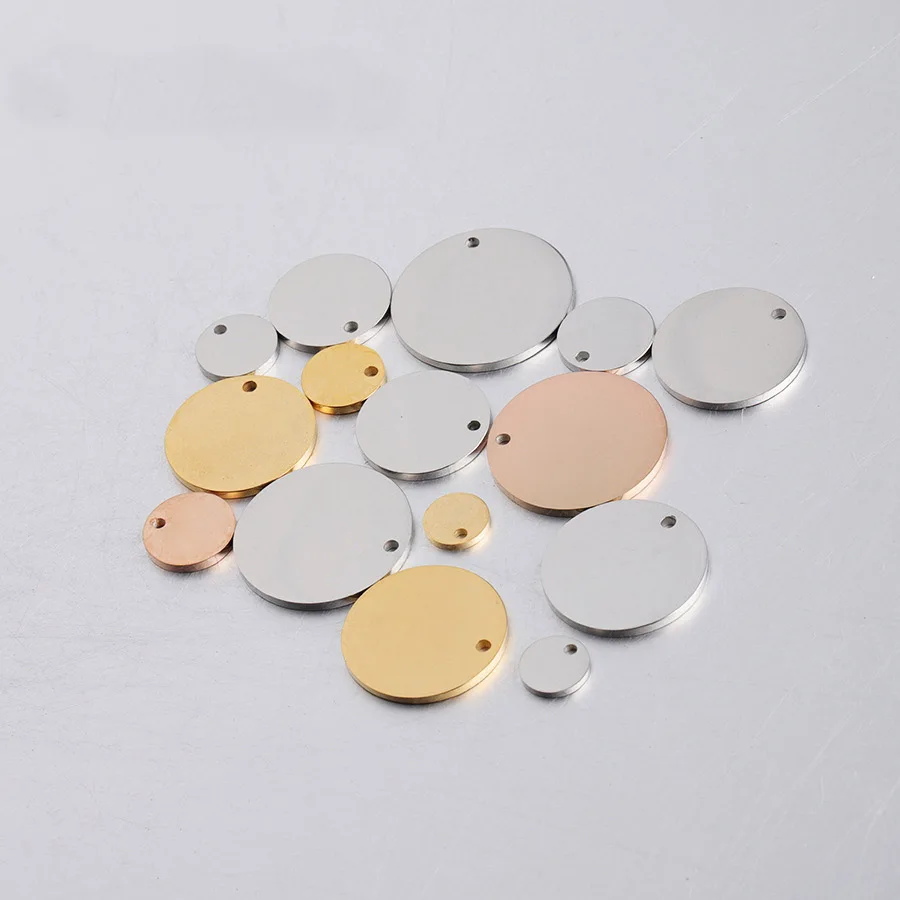 LUFFY 10pcs 8-30mm Round Disc Tags, Mirror Polished, Metal Stamping Blanks Charms, Engravable Round Blanks, Gold Stainless Steel