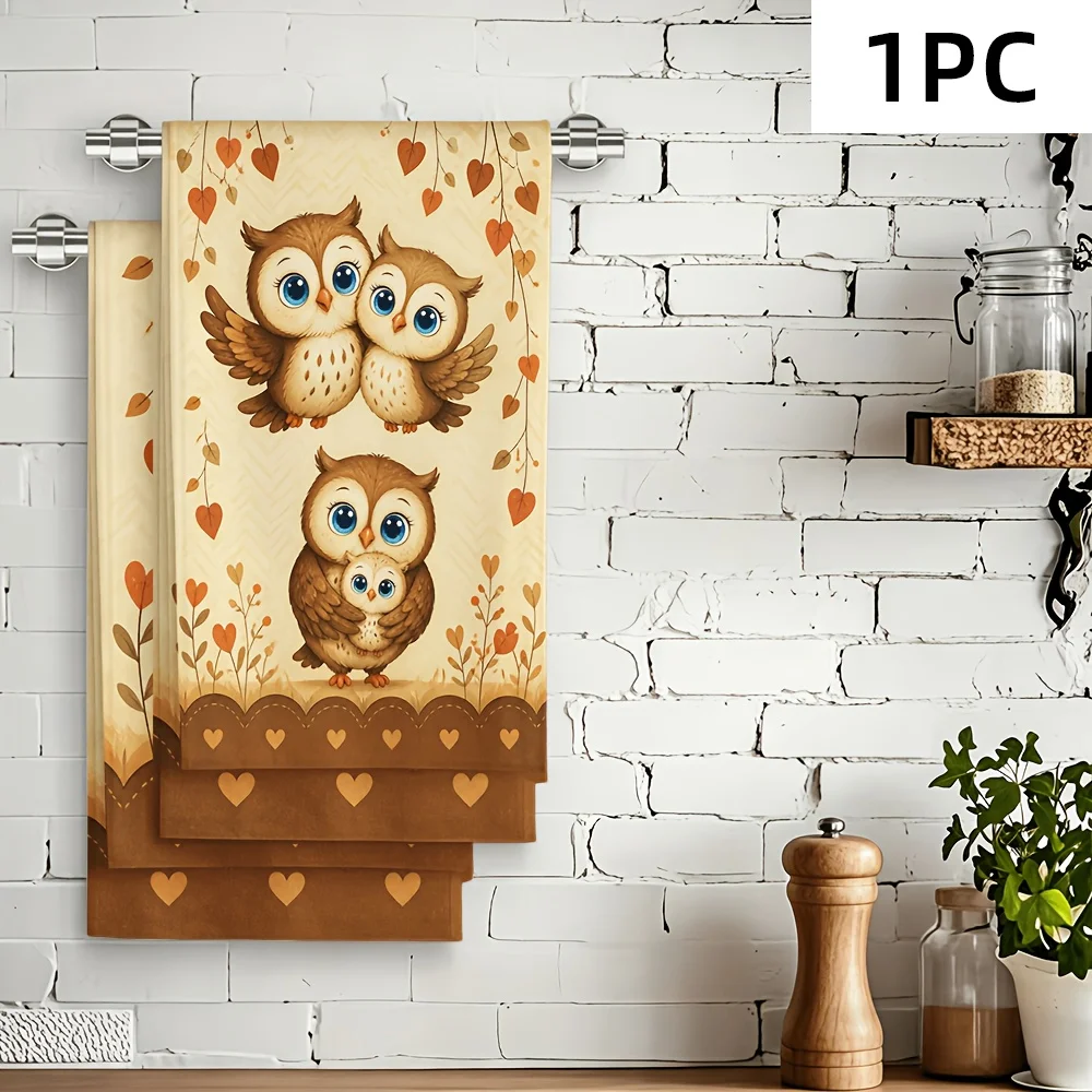 1Pack Autumn Kitchen Home Decoration Towel 2D Flat Owl Family Tea Towel