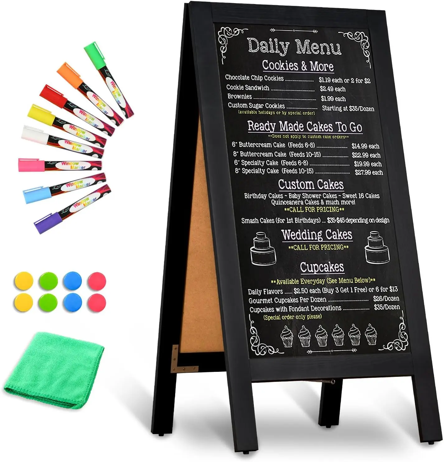 

Magnetic Double-Sided Sandwich Board Sign, 40" x 20" Black Chalkboard for Restaurant Business Wedding Outdoor Menu Display
