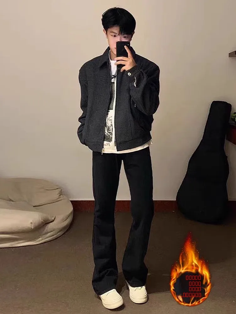 

Мужские утепленные джинсы-буткэт на флисовой подкладке, прямые длинные брюки для осени и зимы, в американском стиле, молодежная мода