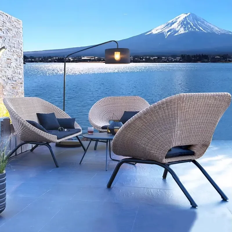 Rattan Chair Sofa Coffee Table Three-piece Combination Outdoor Open-air Small Balcony Courtyard Room Rattan Garden Furniture