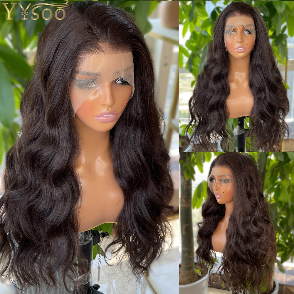 

YYsoo 4# Long 13x4 Body Wave Brown Black Futura Glueless Synthetic Lace Front Wigs For Women Pre Plucked Hairline Synthetic Wig