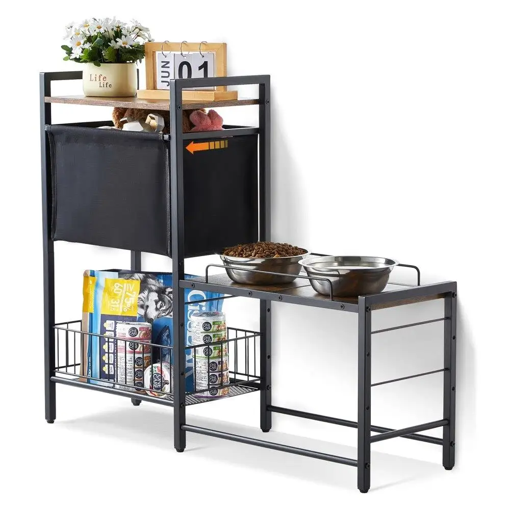 

Pet Feeding Station with Storage Dog & Toy Organizer Raised Dog Bowls