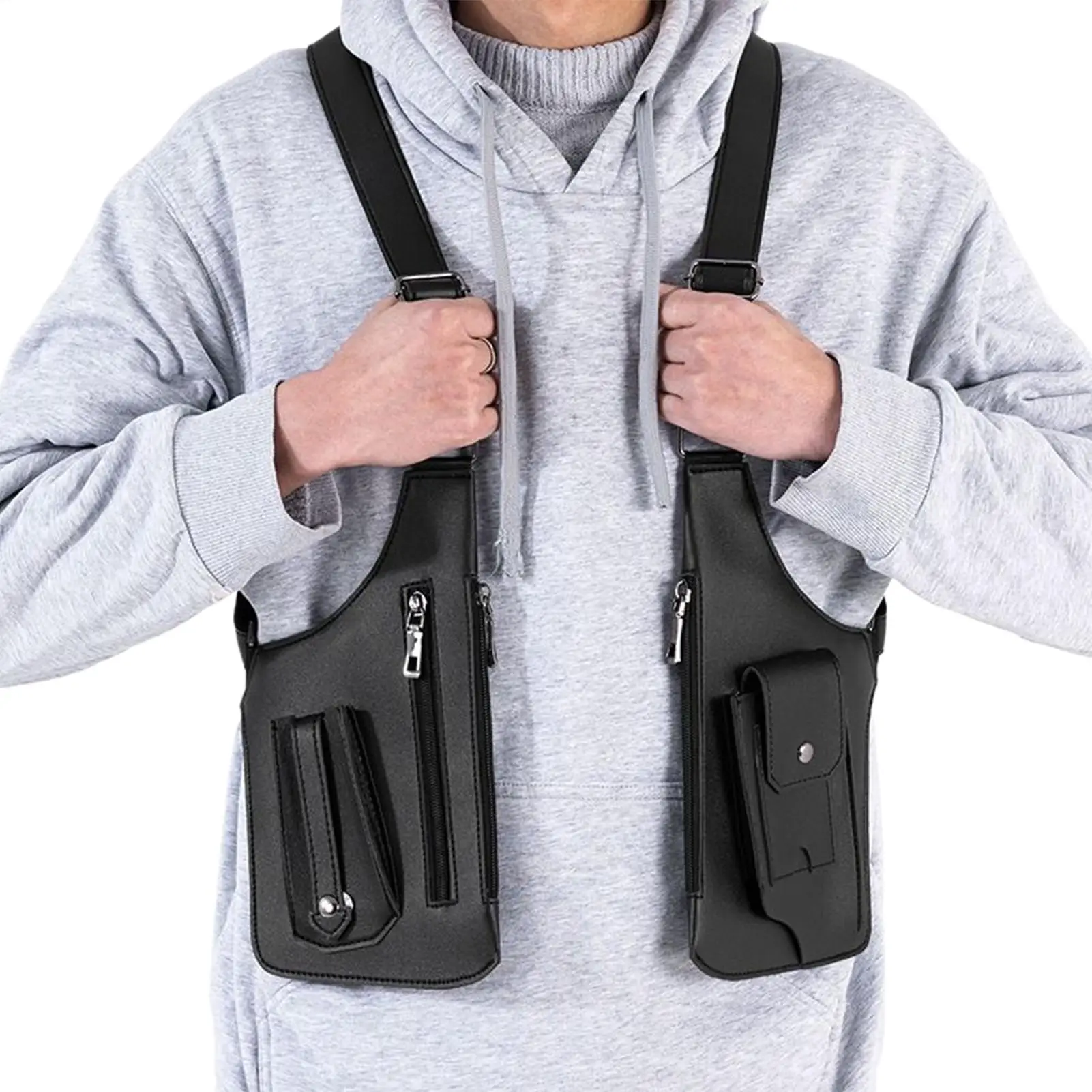 Double Shoulder Strap Multi-Pocket Outdoor Anti-Theft Tactical Fishing Bag Waterproof PU Multi-Purpose Vest Style Crossbody  bag