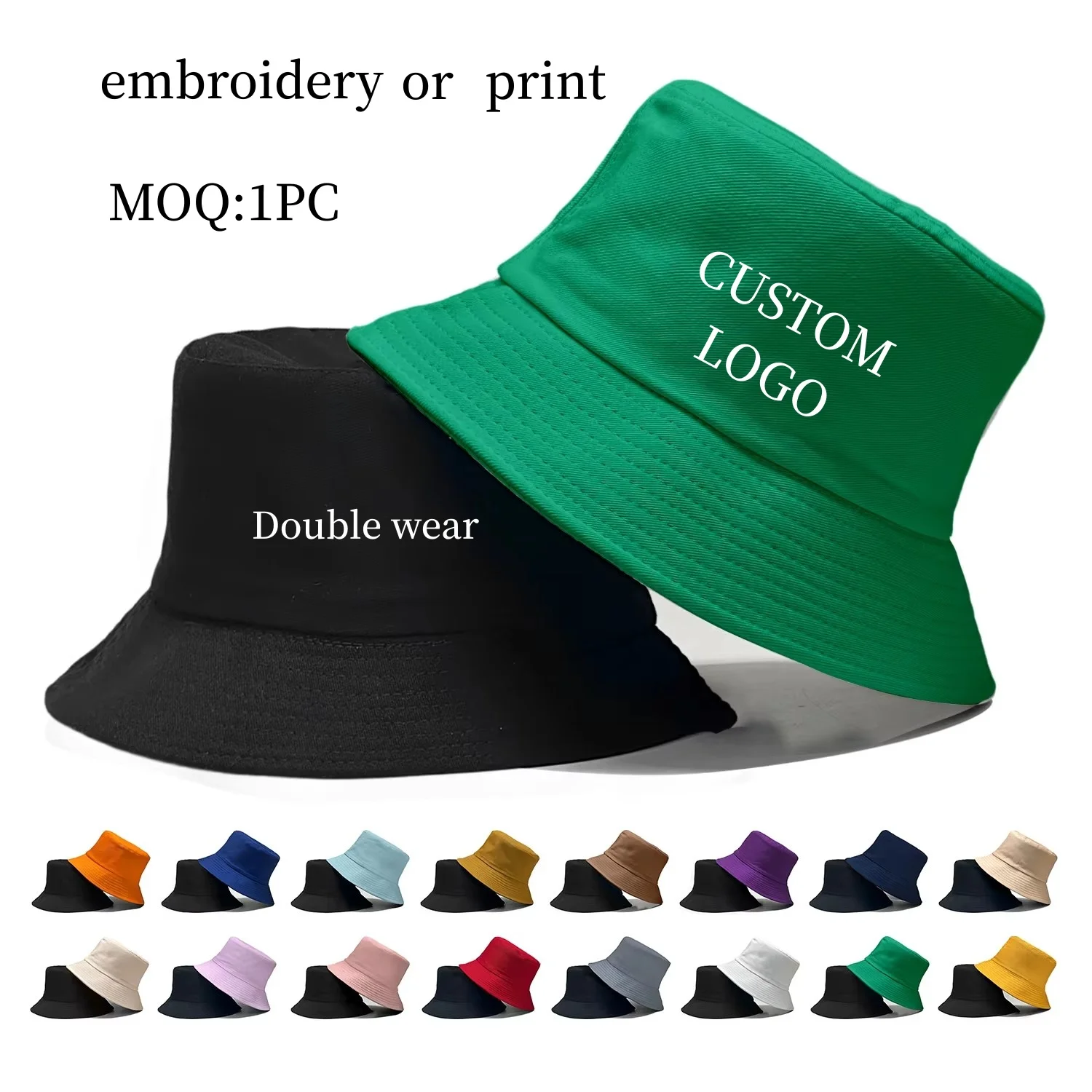 Custom Logo Double Side Fisherman Cap Spring Summer Outdoor Sun Beach Fishing Bucket Hat Women Men Pure Cotton Bob Panama