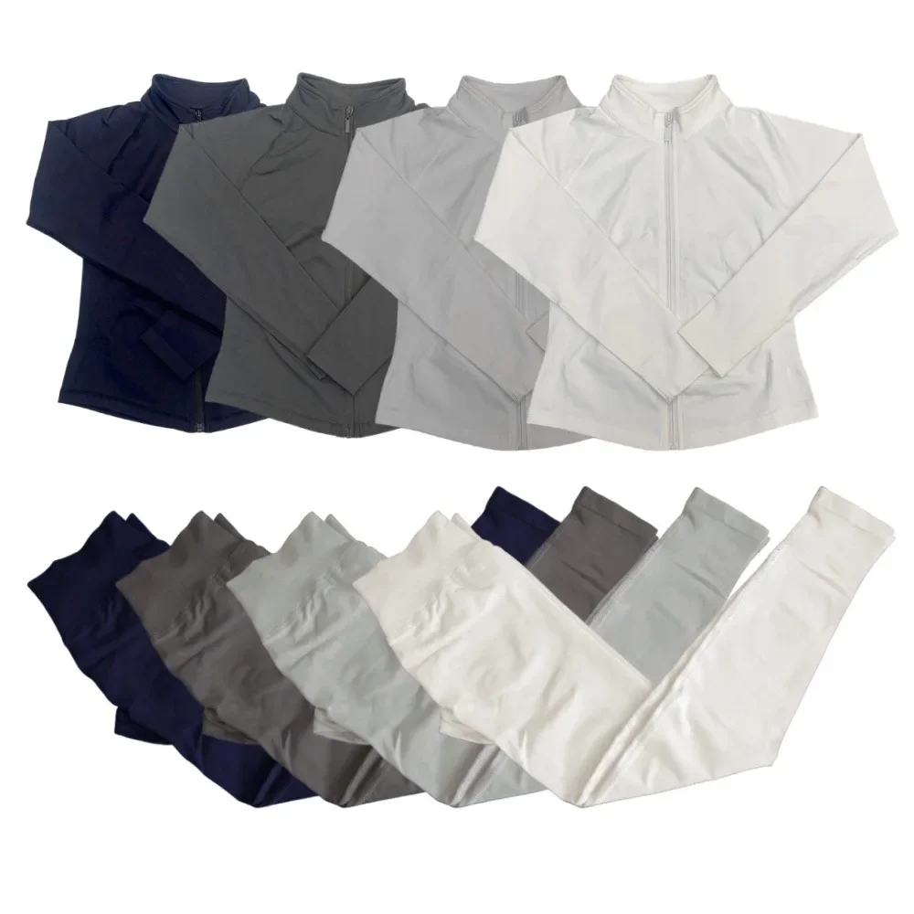 

2 Piece Yoga Sets Women Sport Jacket Leggings Long Sleeve Dynamic Zippy Plastic Waistband Gym Jacket Workout Daily Fitness Sets