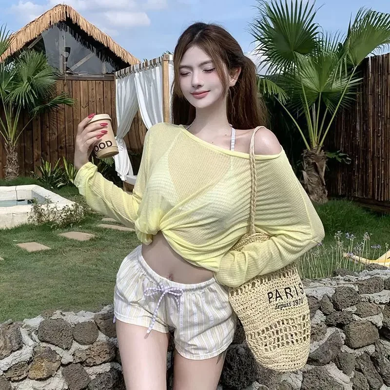 

Versatile Long Sleeve Bikini T-Shirt Women's Conservative Water Park Swimsuit Bottoms Separate Swimwear Casual Summer Top