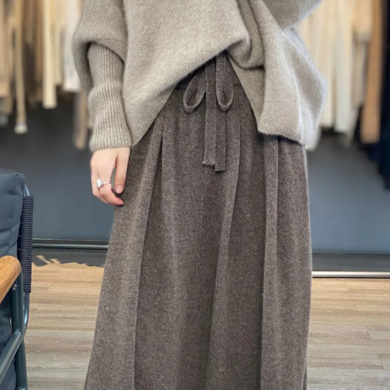 2023 Autumn/Winter New 100% Wool Women's Loose Knitted High Waist Half Skirt Fashion Korean Luxury Soft Women's Wool Skirt