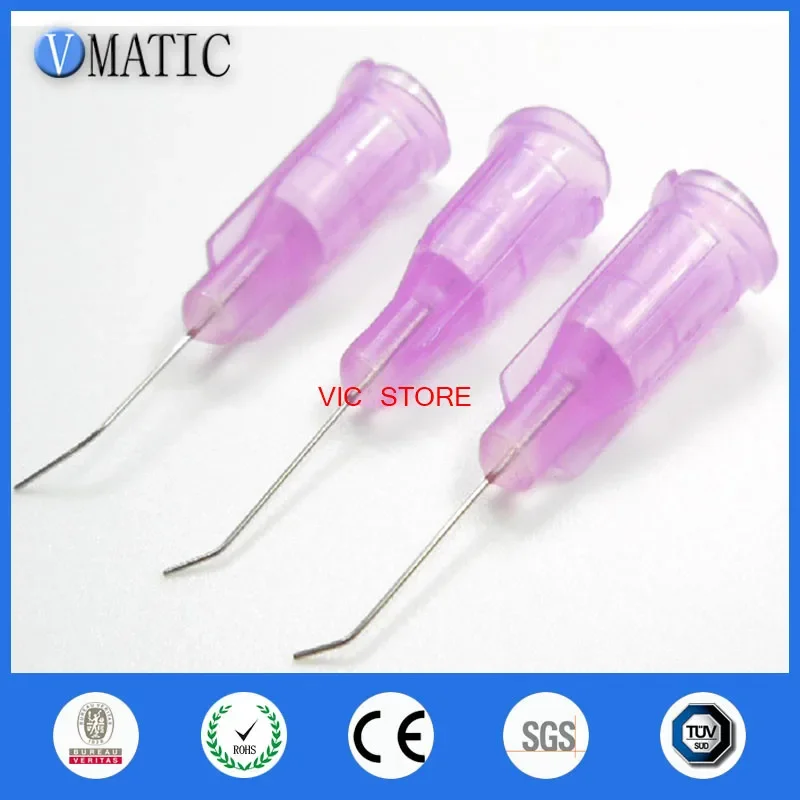 High Quality 100Pc 30G Lavender Color 0.5'' Tube Length 45 Degree Bent Glue Dispensing Needle Tip 1/2 Inch