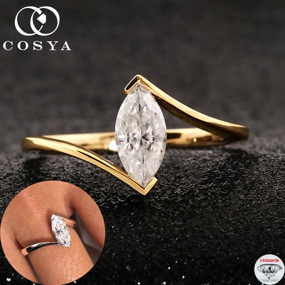 

COSYA 1CT 5*10MM Marquise Cut Moissanite Ring For Women 100% S925 Silver Plated 18K Gold VVS1 Wedding Band Classic Fine Jewelry