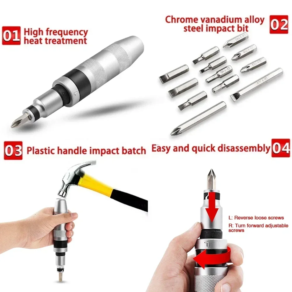 Professional Portable Manual Screwdriver 7/13 Head Impact Screwdriver Multi-function Tool With Non-slip Handle