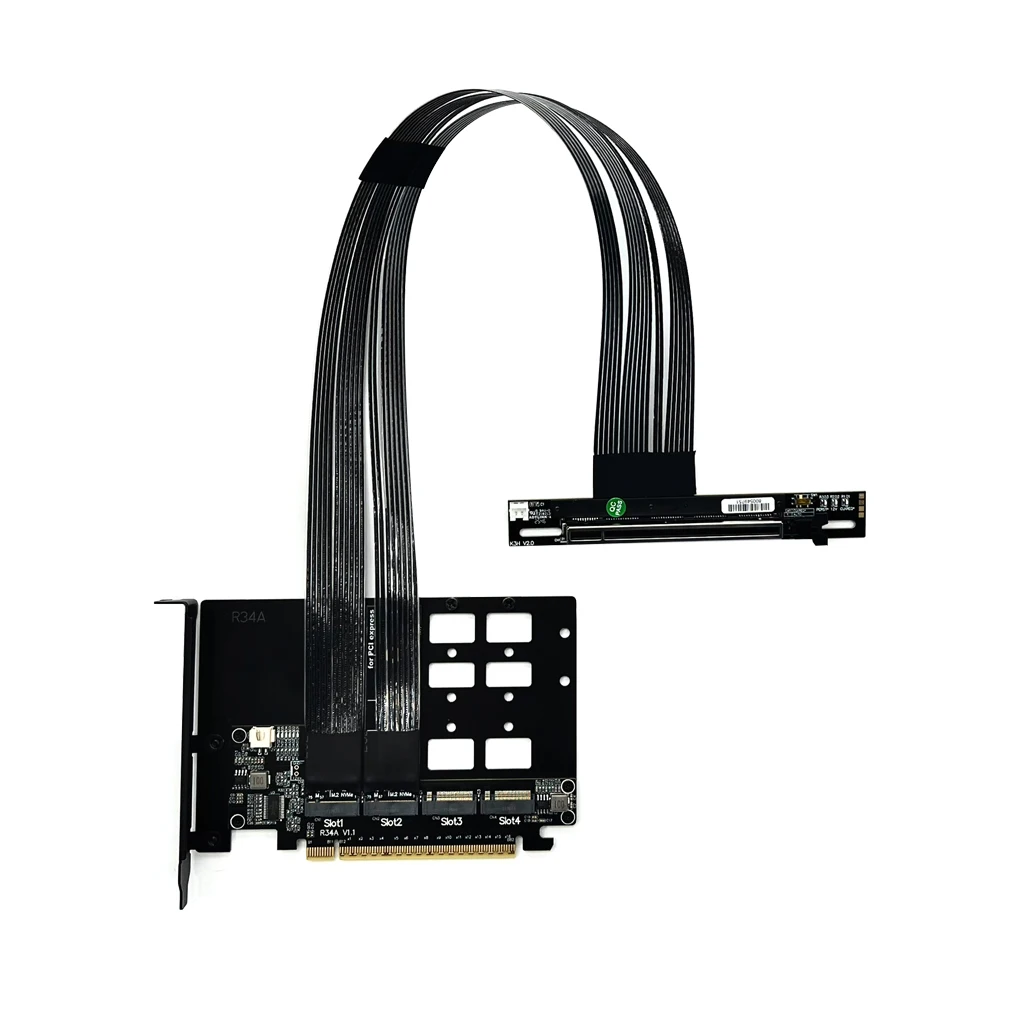 PCIe 5.0 X16 to X16 Split Extension Cable 1-to-2 / 1-to-4 512Gbps Support PCI-E Bifurcation Riser Cable for Local AI Deployment