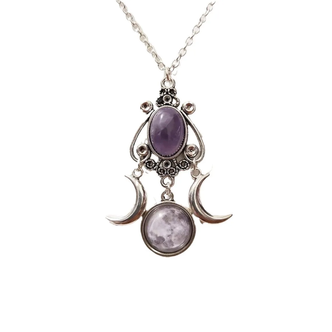 

Triple Moon Goddess Necklace Amethyst Jewelry Retro Creative Personalized Alloy Necklace