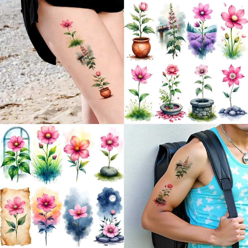 9 قطعة الوشم المؤقت المائية الزهور مقاوم للماء ملصقات الجسم طويلة الأمد زهرة الفن ملصقات الوشم المؤقت للأسلحة