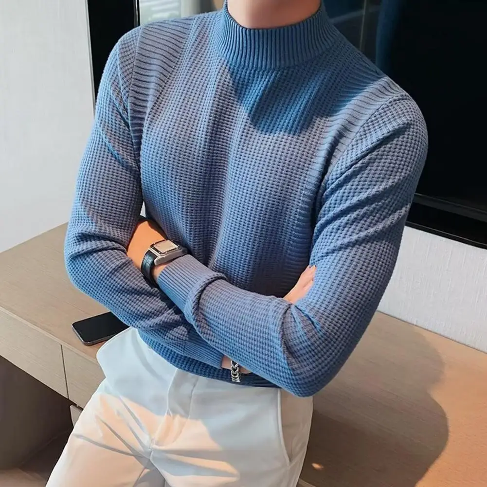 

Solid Color Men Sweater Men's Thick Half-high Collar Knitted Sweater For Fall Winter Solid Color Elastic Pullover For Work