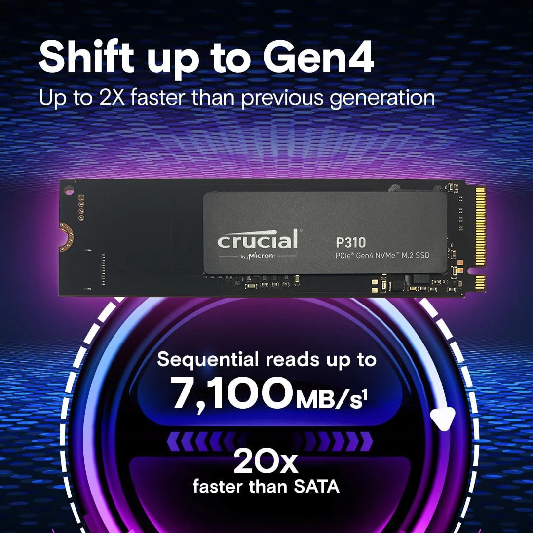 Crucial P310 1TB 2280 PCIe Gen4 3D NAND NVMe M.2 SSD - ما يصل إلى 7,100 ميجابايت/ثانية - محرك الأقراص الصلبة الداخلي (الكمبيوتر الشخصي) - (حزمة OEM) #3