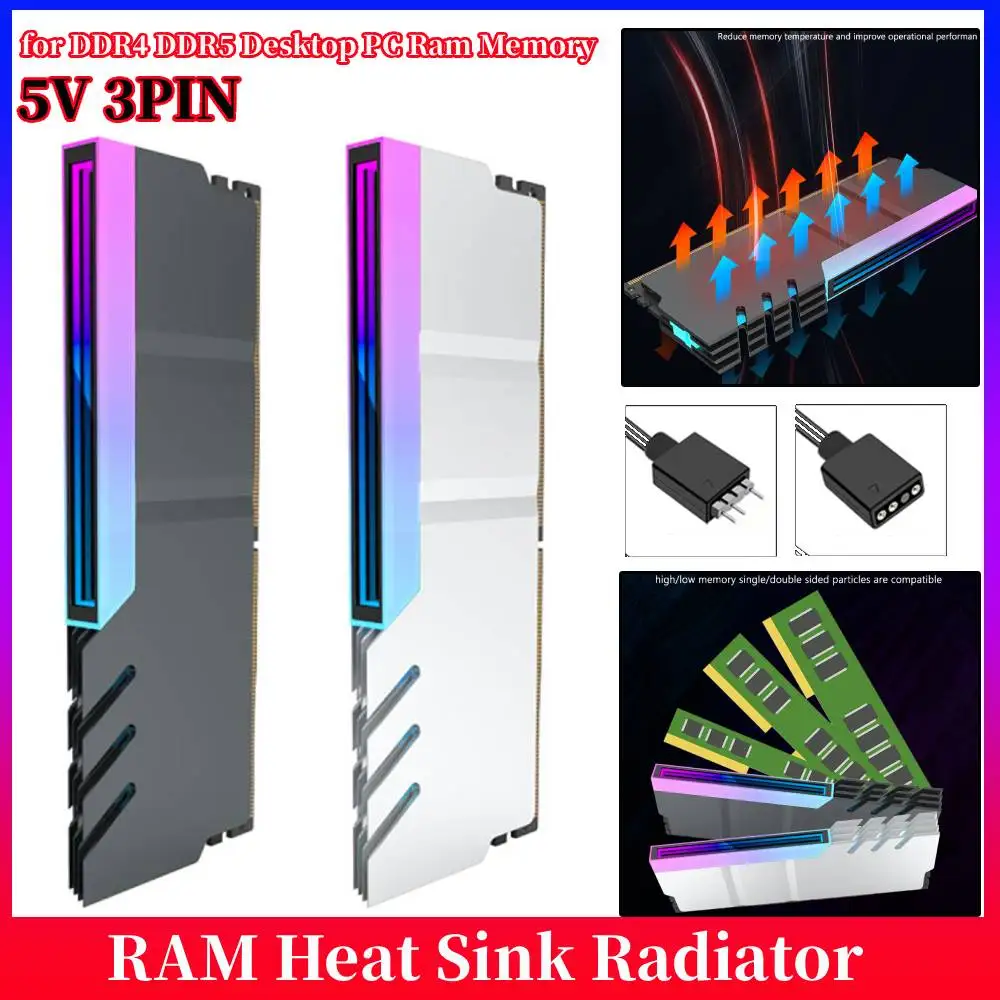 

1 шт. радиатор-охладитель для оперативной памяти 5В 3PIN ARGB, кулер для памяти ПК, радиатор для DDR4 DDR5, для настольных ПК