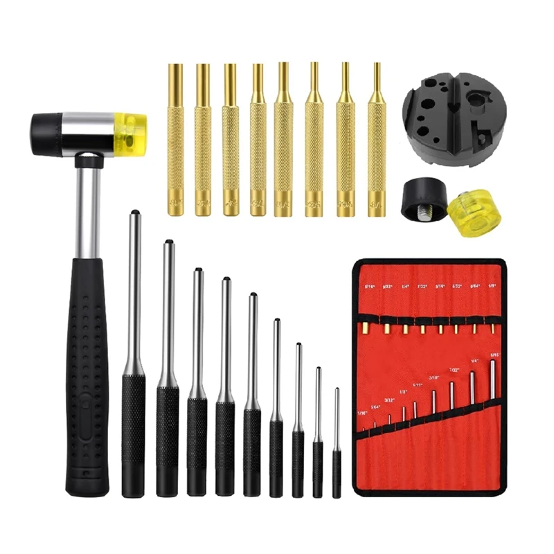 Roll Pin Punch Set With Storage Pouch, Smithing Punch Removing Repair Tools, With Bench Block Pin Punches And Hammer Easy To Use