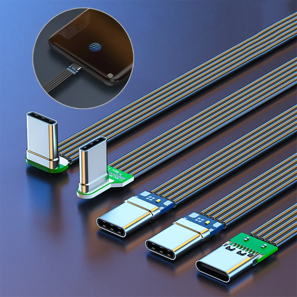 كابل مرن من السيليكون المسطح USB C إلى USB C بزاوية يسار/يمين لهواتف الكاميرا 65 وات شحن سريع 2.0 كابلات نقل البيانات