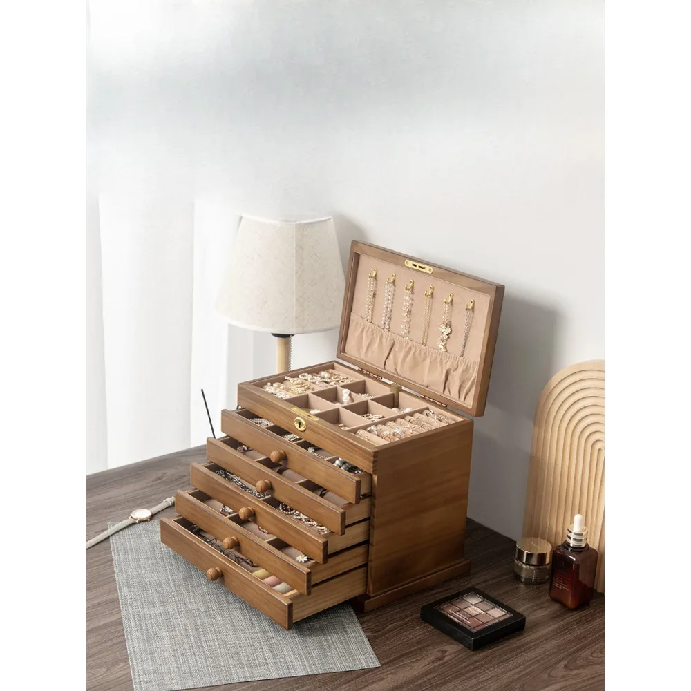 

Jewelry Storage Box 2023 New Portable Premium Jewelry Necklace Earrings Earrings Necklace Solid Wood Multi-layer Jewelry Box