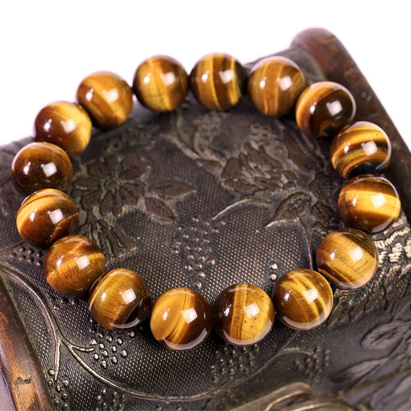 Natural Lucky Luxury Yellow Tiger Eye Handstring Premium Wood Grain Stone Cat Eye Lightning Pattern Versatile Bracelet Donghai K view 6