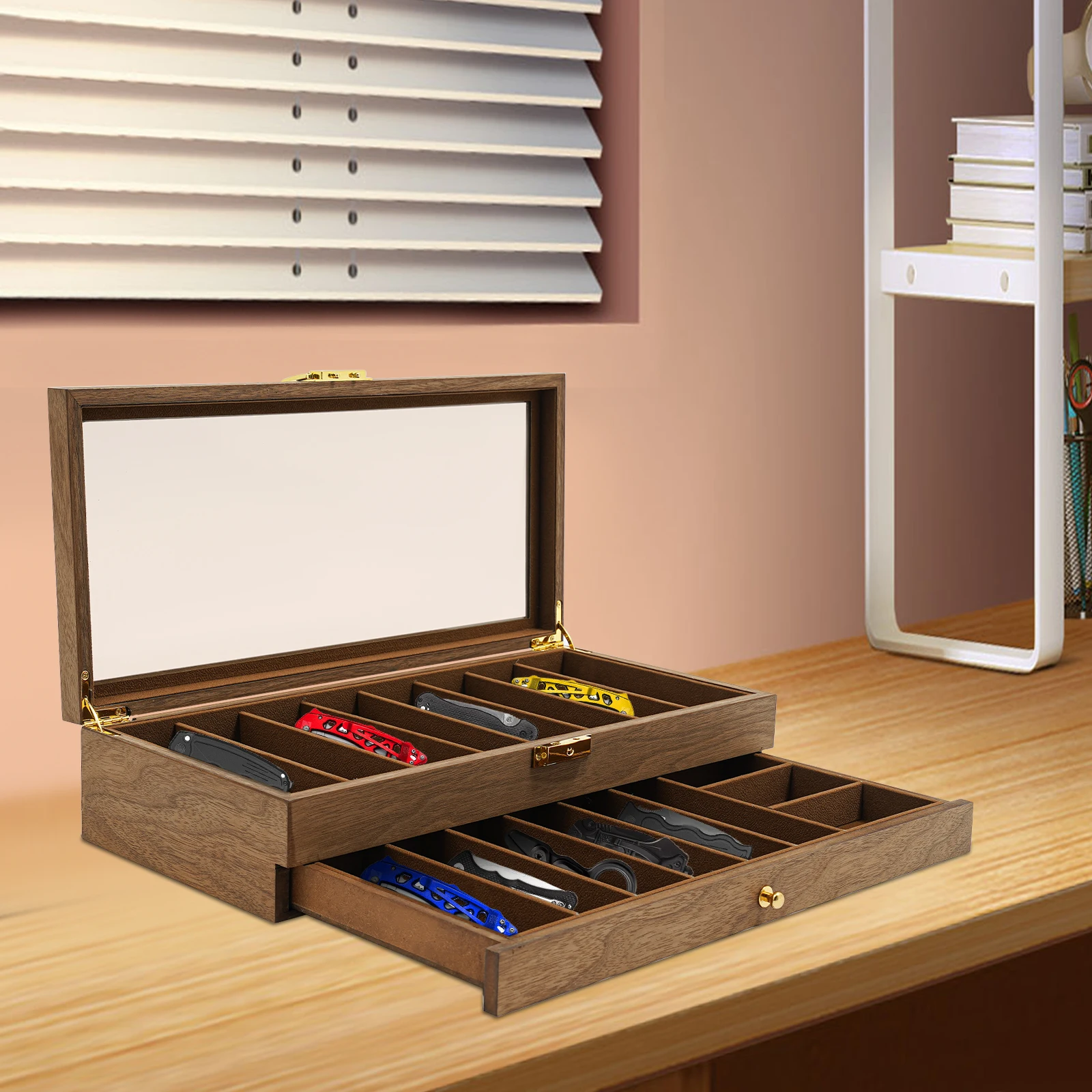 

Vintage Knife Display Case Knife Storage Box 2-Tier Knife Display Case Organizer