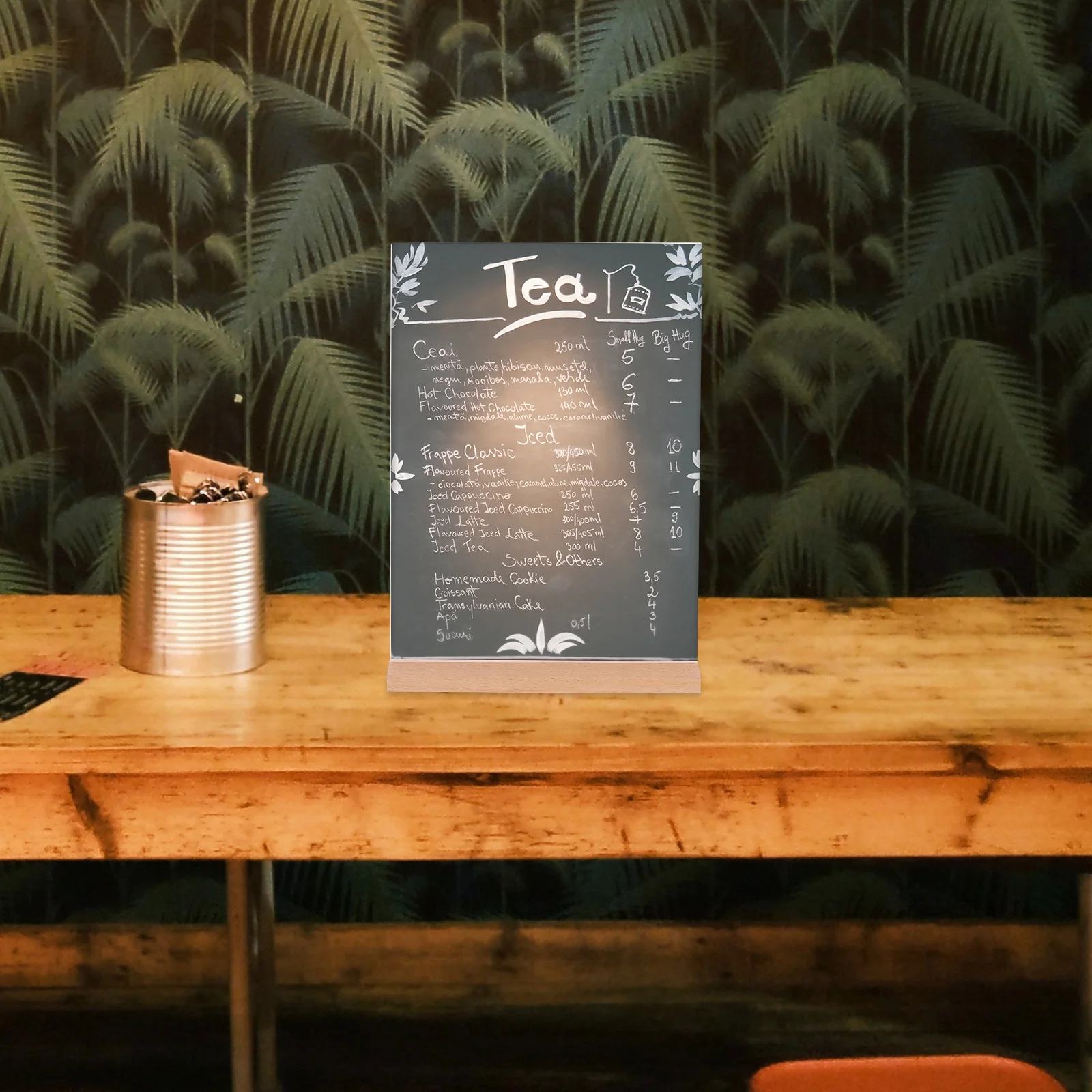 Acryl bordhouder met houten basis Doorzichtige brochure displaystandaard voor prijsetiket Menu Reclamebruik Winkel Winkel