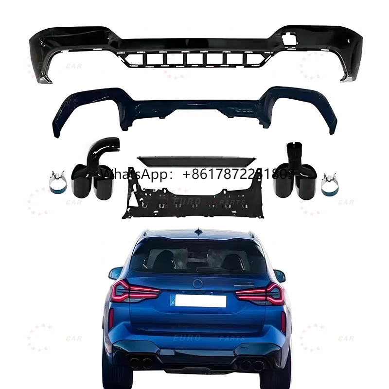 X3m estilo difusor traseiro tubo de escape kits corpo para x3 g01 lci atualização para x3m f97 lci pontas escape lábio traseiro com refletor