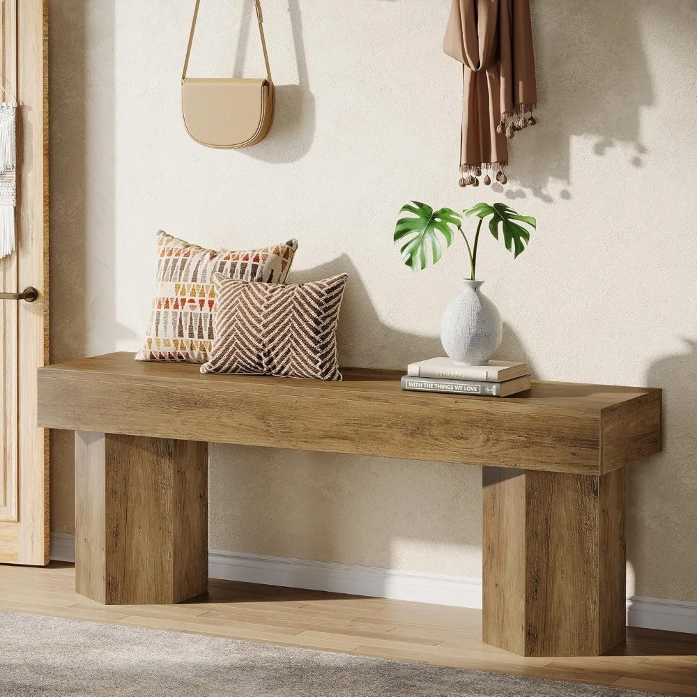 

Wooden Entryway Bench, 41 Farmhouse Indoor End of Bed Bench, Long Dining Seat for Dining Room, Bedroom, Entry, Mudroo