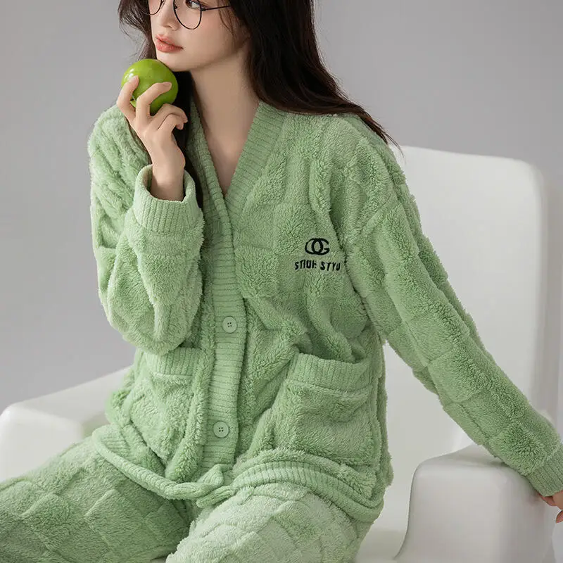 امرأة منامة دعوى فتاة الشتاء المرجان الصوف الحلو روب للنوم الدفء سترة جديدة Homewear الفانيلا ثوب النوم مجموعة بالجملة