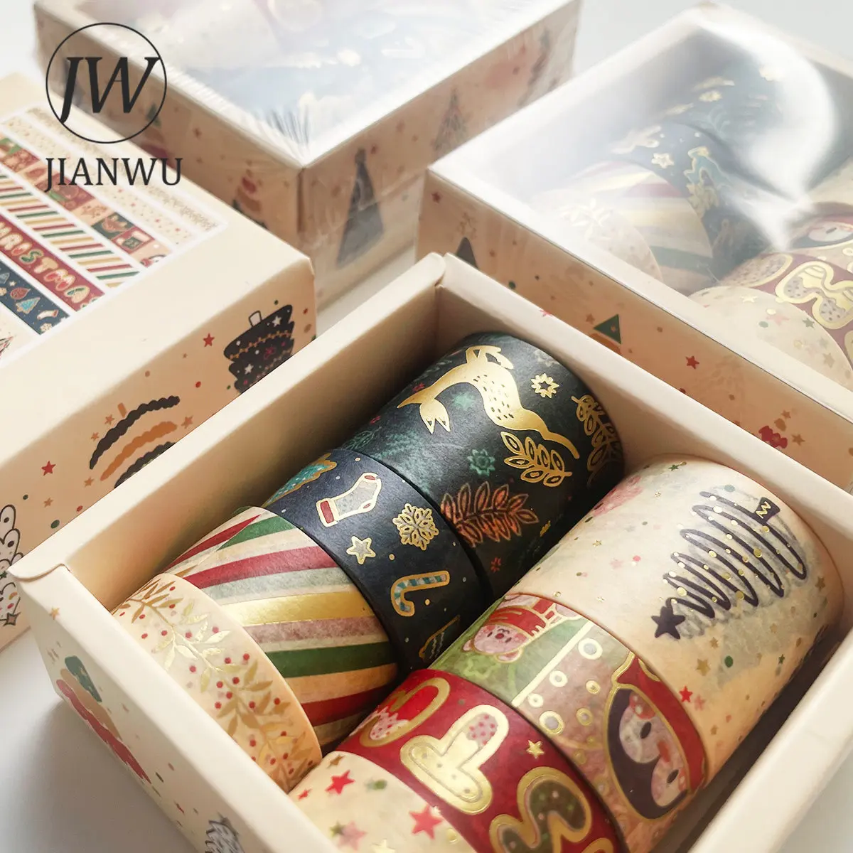 

JIANWU 8 Rolls/Set Cute Christmas Washi Tape Creative Bronzing DIY Journal Collage Scrapbooking Masking Tapes Kawaii Stationery