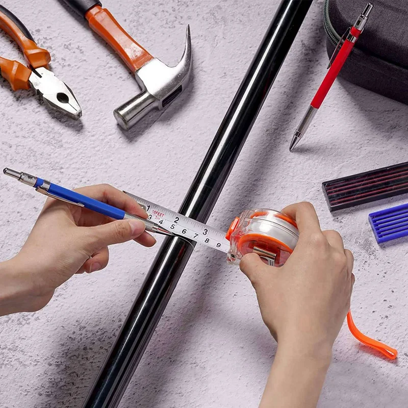 4 Pcs 줄무늬 용접기 연필 48 Pcs 2Mm 리필 숫돌 목수 연필 내장 기계 연필