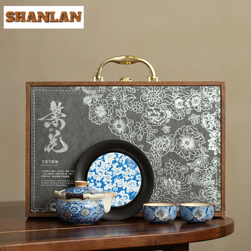

Ru Kiln Blooming Flowers Hand-grasp Pot Boutique Ceramic Tea Set Kit Luxury Tea Ceremony Set 1 Pot 2 Cups Set Teaware Collection